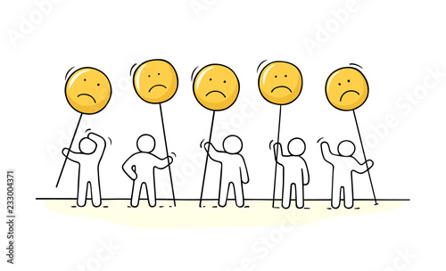  little people with sad sings.