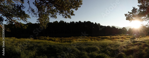 Panoramic of a sunrise in the bassa de oles in the valley of aran photo