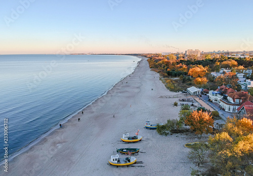 Aerial autumn view for Gdansk sea bay