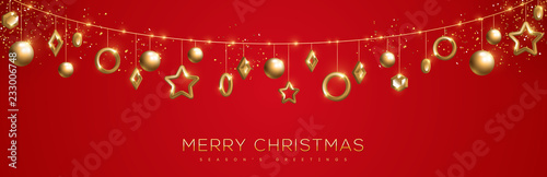 Christmas banner with gold baubles