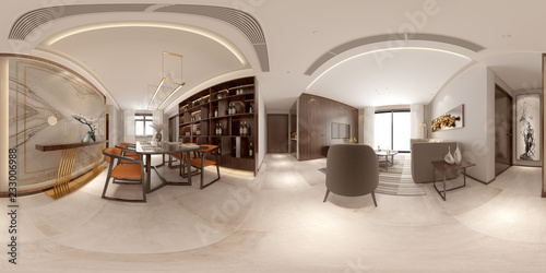 360 degrees house interior view. 3d render. photo
