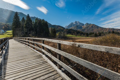 Wooden footbridge at Zelenci Nature reserve,SLovenia © marcin jucha