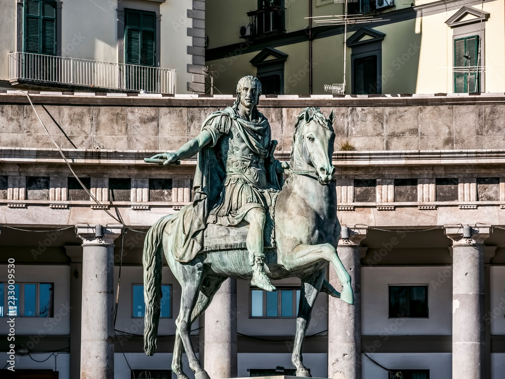 Piazza del Plebiscito, monument to Charles III of Spain. Naples, Campania, Italy
