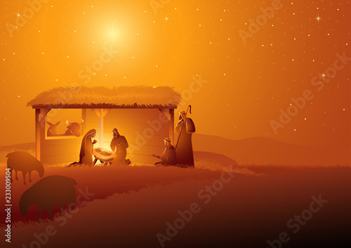 Nativity Scene of The Holy Family In Stable