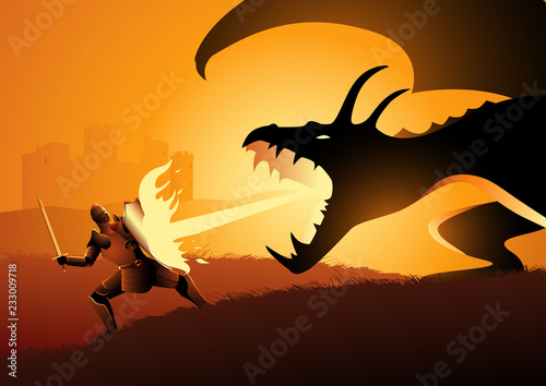 Knight fighting a dragon