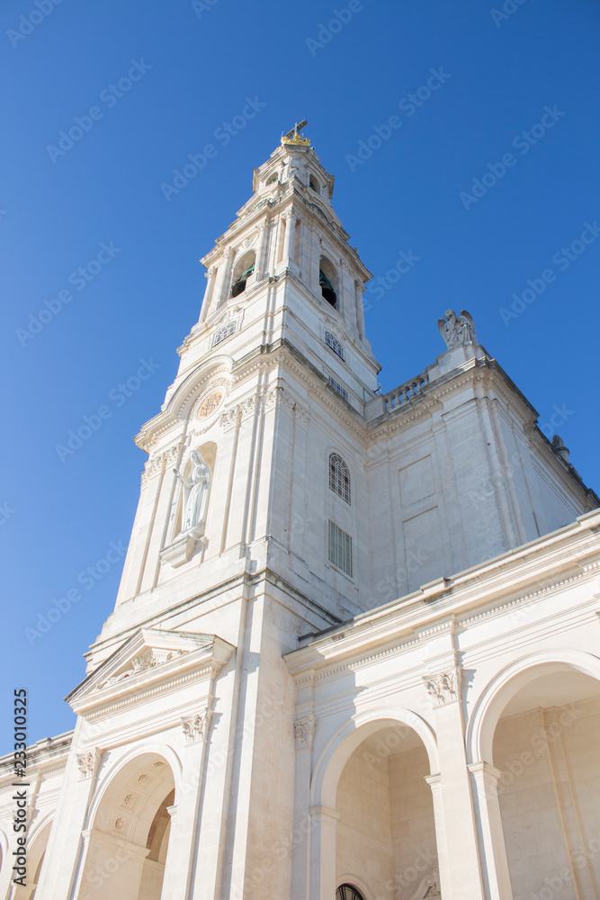 The Sanctuary of Fatima (Basilica of Our Lady of Fatima) with blue sky, Portugal