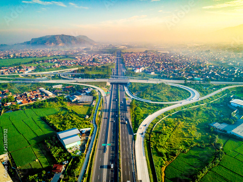 Aerial View of Pasir Koja Highway Interchange, Soroja and Purbaleunyi Toll Road, Bandung, West Java Indonesia, Asia