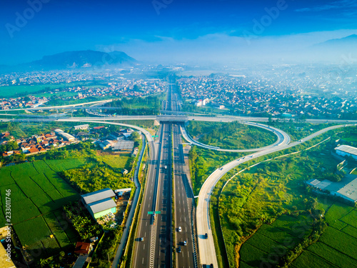 Aerial View of Pasir Koja Highway Interchange, Soroja and Purbaleunyi Toll Road, Bandung, West Java Indonesia, Asia