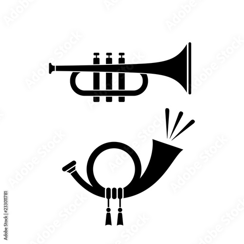 Trumpet and horn musical instrument icon