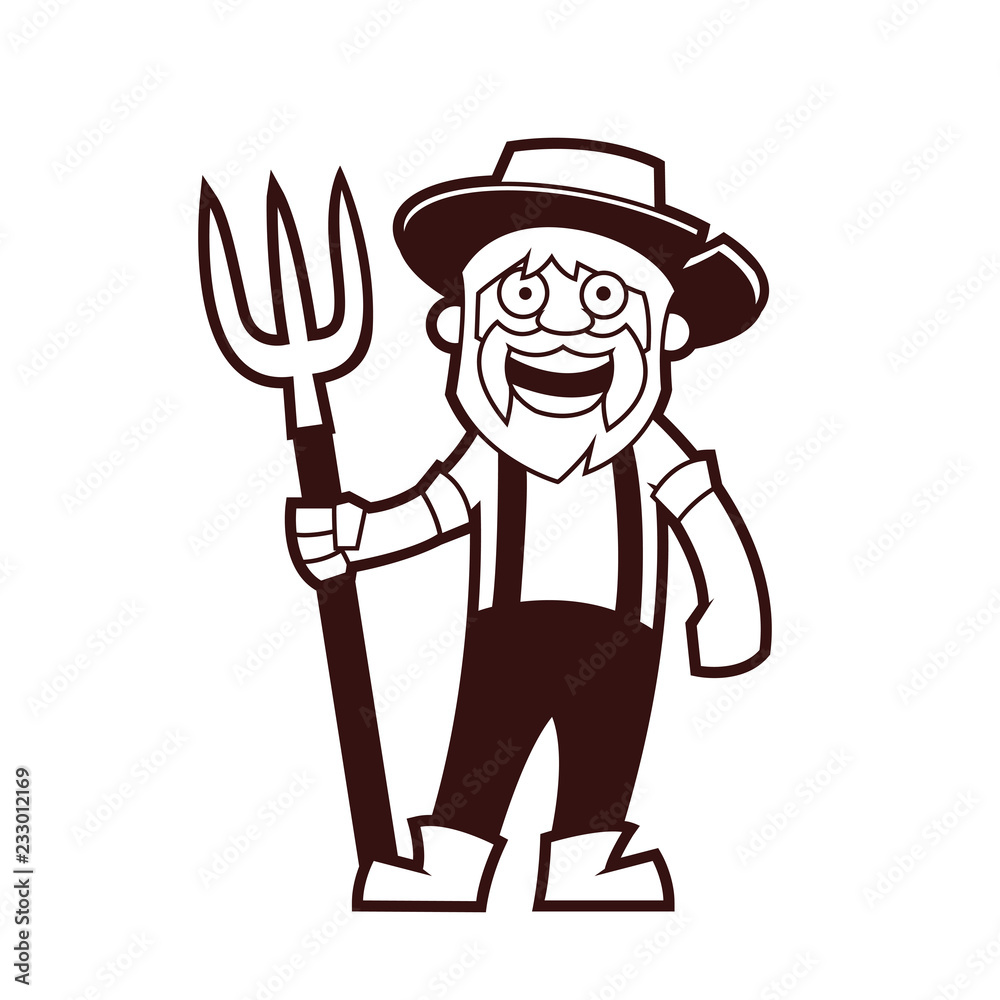 Farmer with a pitchfork. Cartoon character. Vector illustration, eps 10. Farmer with a pitchfork. Cartoon character. Vector illustration, eps 10.