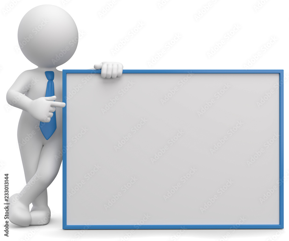 3D Illustration weißes Männchen mit freier Textfläche
