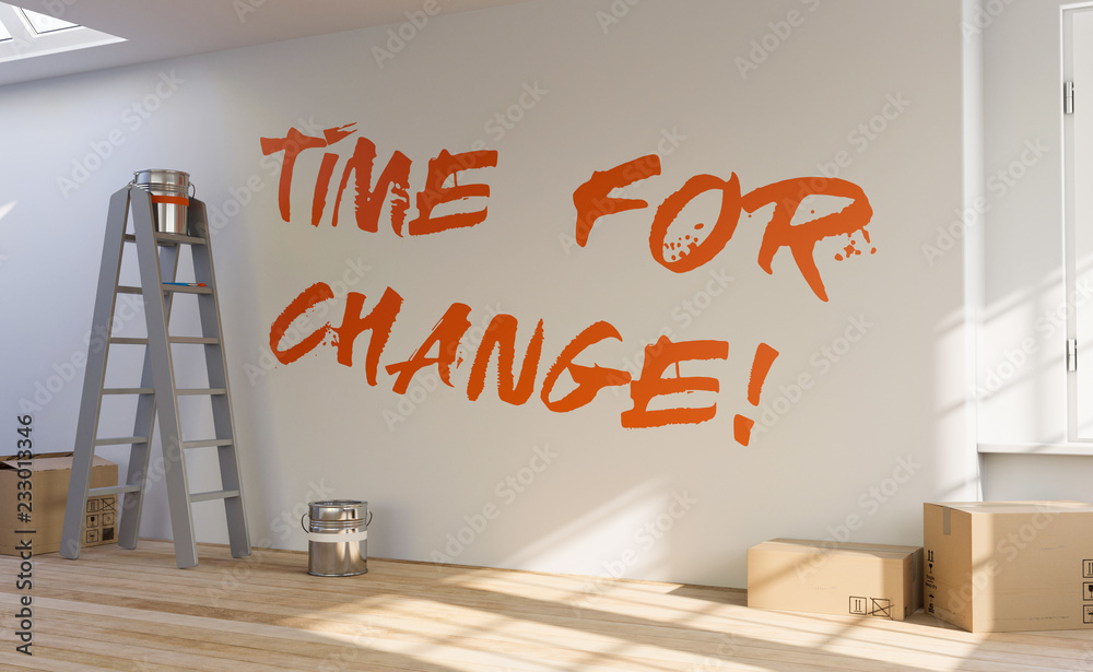 Fotografie 3D Illustration Wohnungswand time for change