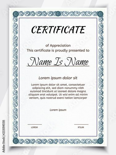 Certificate Potrait and Landscape. Template diploma border.
Award background Gift voucher.
