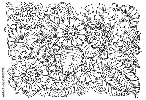 Flower pattern in black and white for adult coloring book. Can use for print , coloring and card design