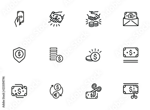 Cash line icon set. Deal, paying, currency exchange. Money concept. Can be used for topics like finance, payment, saving