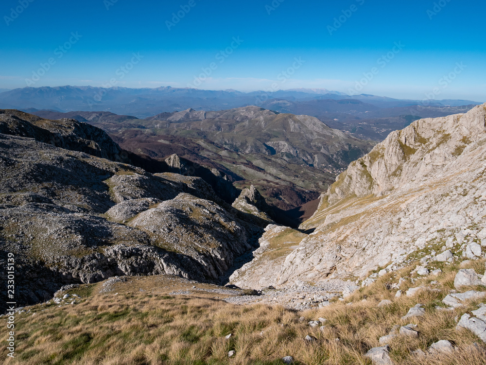 canyon in the Matese mountains, with Majella and the Abruzzo National Park in the background