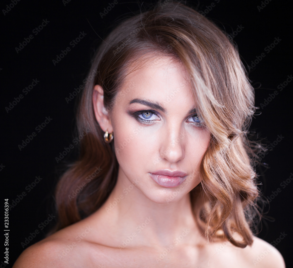 Closeup portrait of beautiful model with long blond hair Closeup portrait of beautiful model with long blond hair