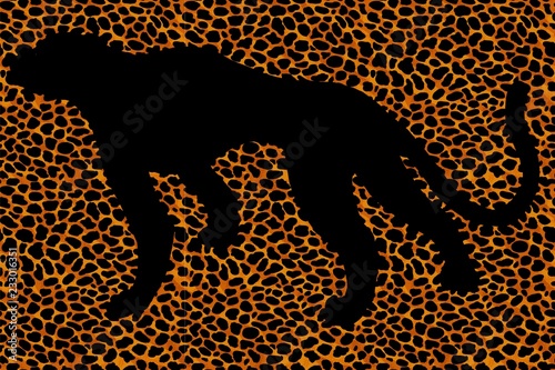 Silhouette leopard, ocelot or wild cat on repeated fur leather print