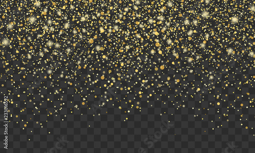 Gold glitter on transparent background. Vector shine texture. Design element for cards, invitations, posters and banners