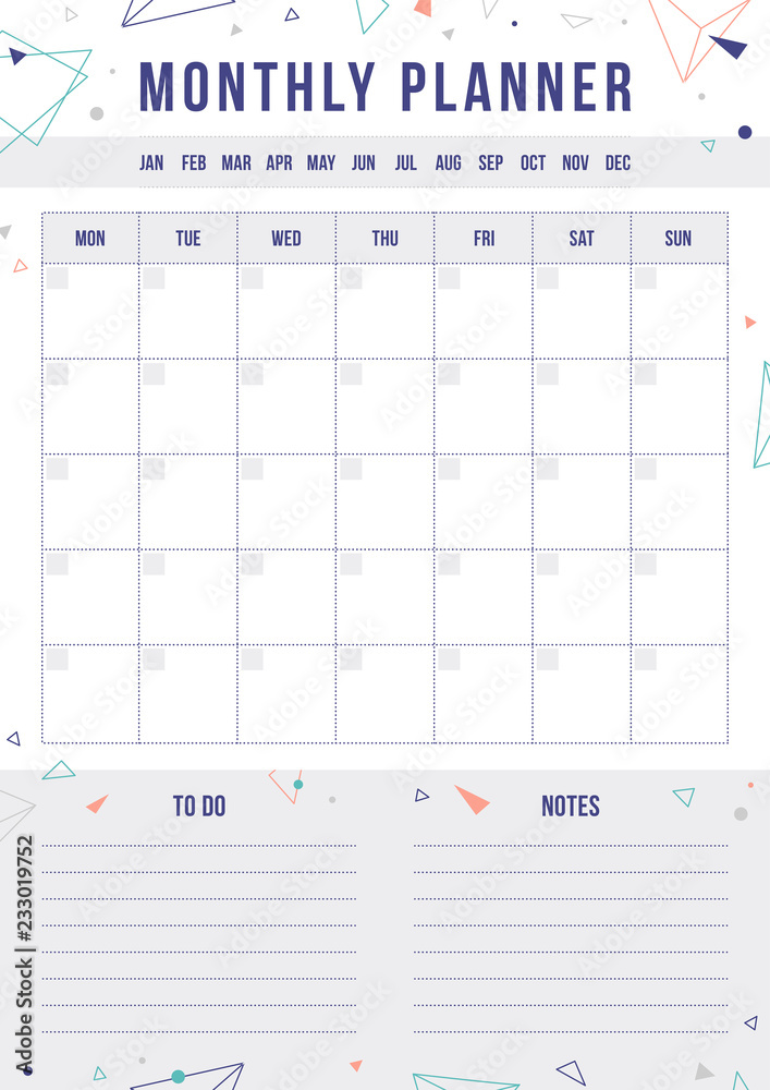 Weekly planner with gold geometric shape. Organiser and schedule with place for notes. Template page for print, office, school. Vector background Weekly planner with gold geometric shape. Organiser and schedule with place for notes. Template page for print, office, school. Vector background