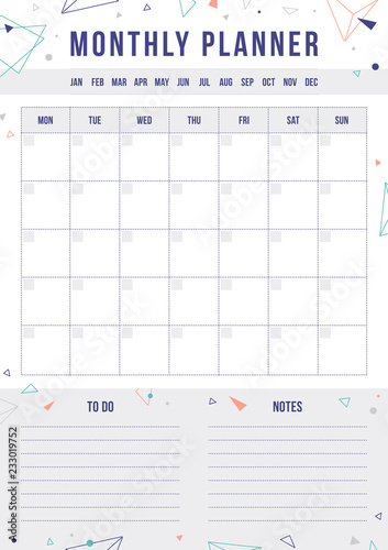 Weekly planner with gold geometric shape. Organiser and schedule with place for notes. Template page for print, office, school. Vector background