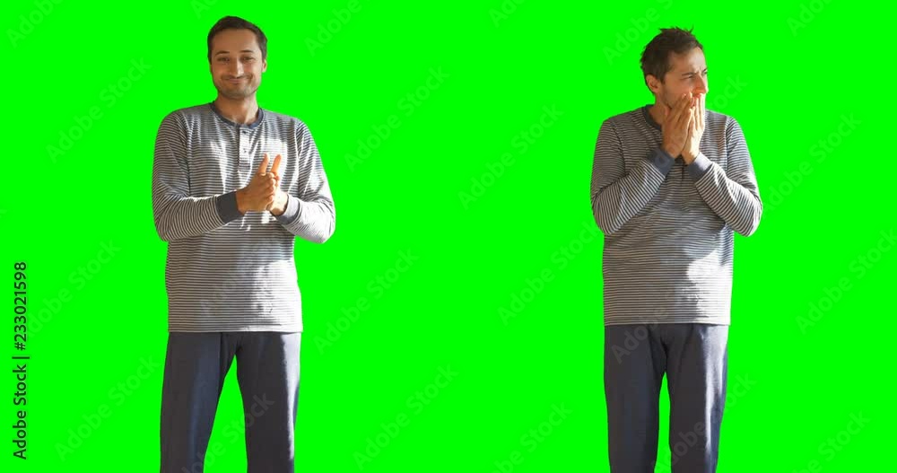 Two states of a person who slept and sleepy Background green screen and alpha channel Two states of a person who slept and sleepy Background green screen and alpha channel