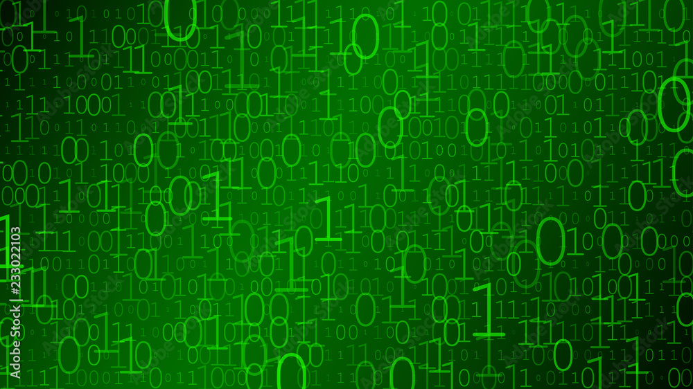 Background of zeros and ones in green colors