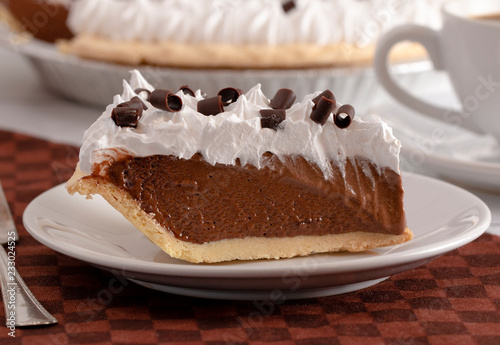 Vászonkép French Silk Chocolate Cream Pie with Whipped Topping and Chocolate Curls