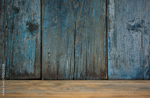old grunge interior, blue wooden background
