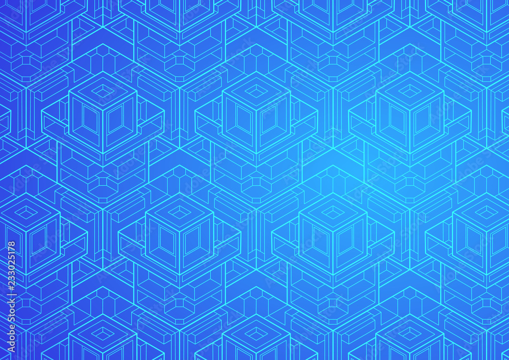 Technical Isometric Drawing .Cubes Pattern, isometric background, vector illustration