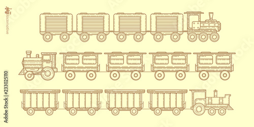 Steam locomotive , vector . Passenger train. Railway carriage © Aliaksandr