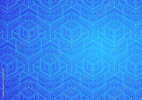 Technical Isometric Drawing .Cubes Pattern, isometric background, vector illustration