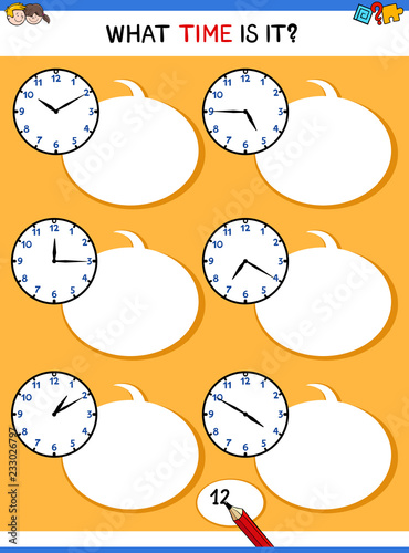 telling time with clock face educational task
