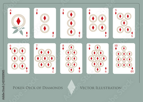 Deck of diamonds From Ace to ten of diamonds. Golden Deck