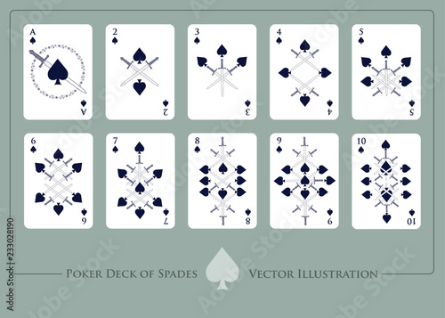Deck of spades. From Ace to ten of spades. Swords Deck
