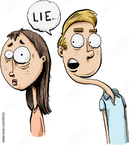 A woman is startled by the sneaky lie told by a man standing next to her.