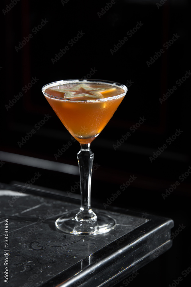 Apple Tini on a bar desk. black background. Apple Tini on a bar desk. black background.