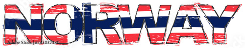 Word NORWAY with Norwegian national flag under it, distressed grunge look.