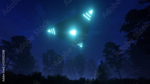 3D triangular ufo hung in the sky in the evening