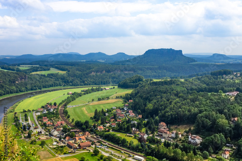 View from old Bastei bridge down on river Elbe in Saxony, Germany photo