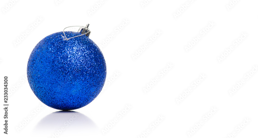 Christmas toys blue ball on a white background isolation