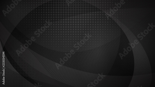 Abstract background of curved surfaces and halftone dots in black and gray colors
