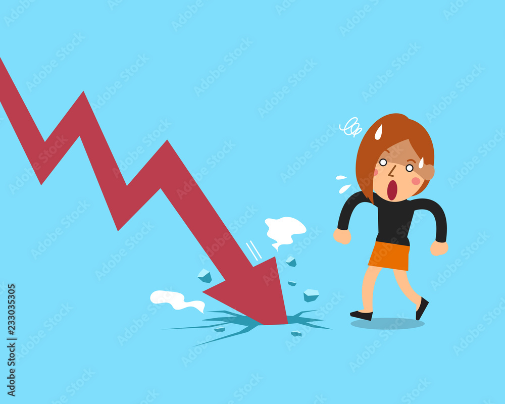 Vector cartoon businesswoman with red arrow Vector cartoon businesswoman with red arrow
