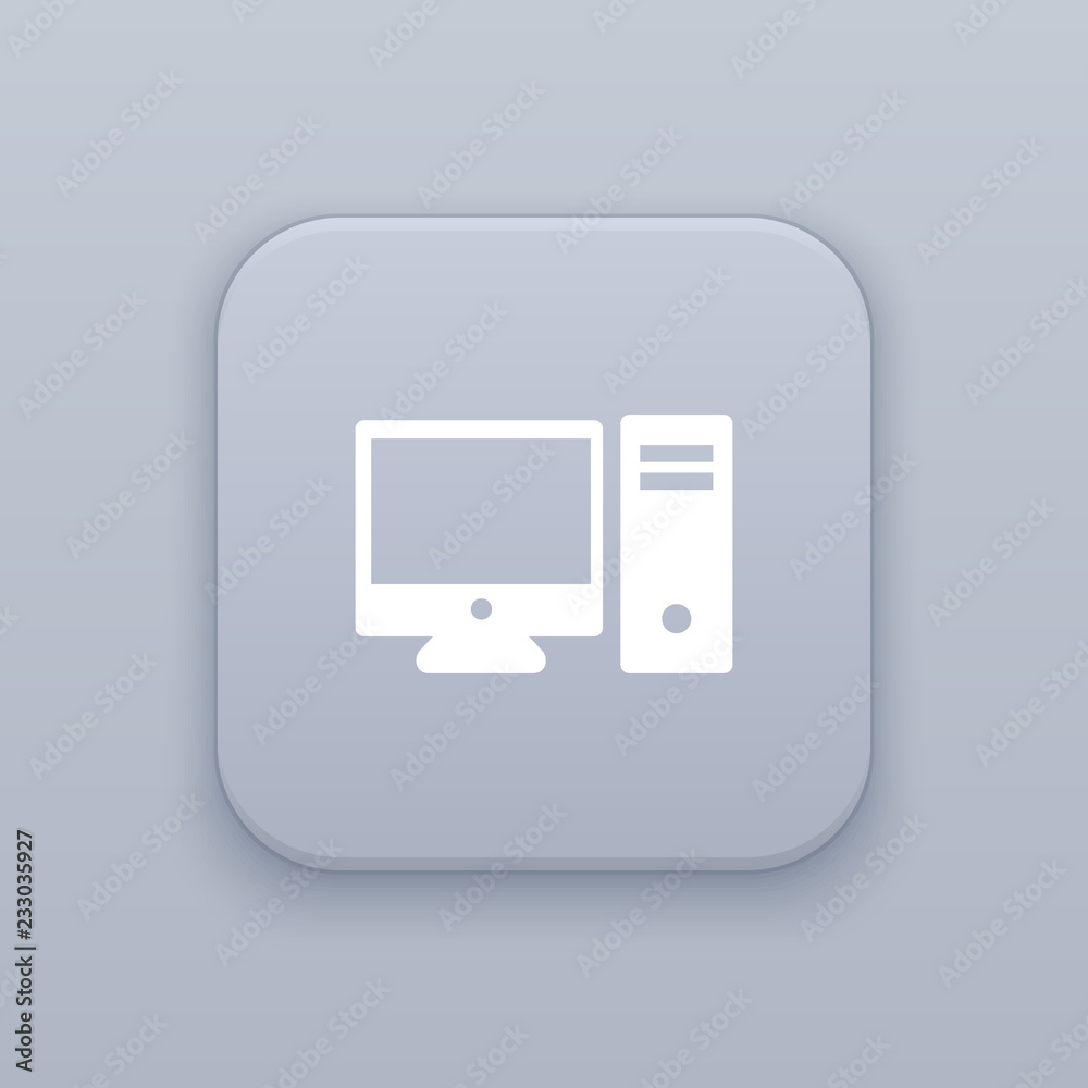 Computer, computing gray vector button with white icon Computer, computing gray vector button with white icon