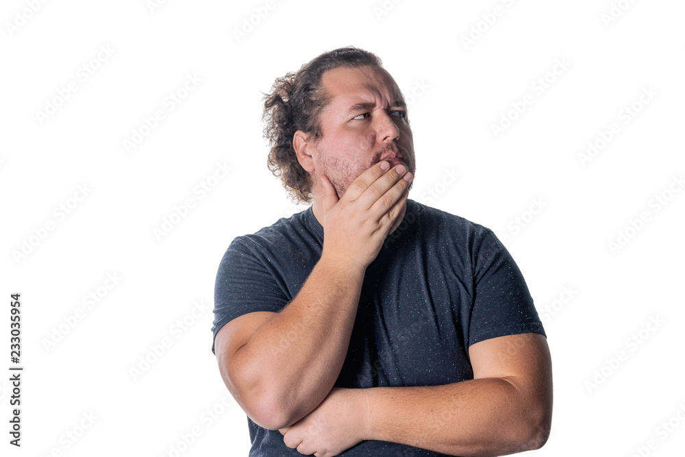 Portrait of thoughtful man isolated over white background. Looking aside. Portrait of thoughtful man isolated over white background. Looking aside.
