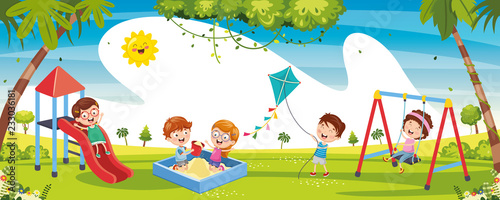 Vector Illustration Of Kids Playing Outside
