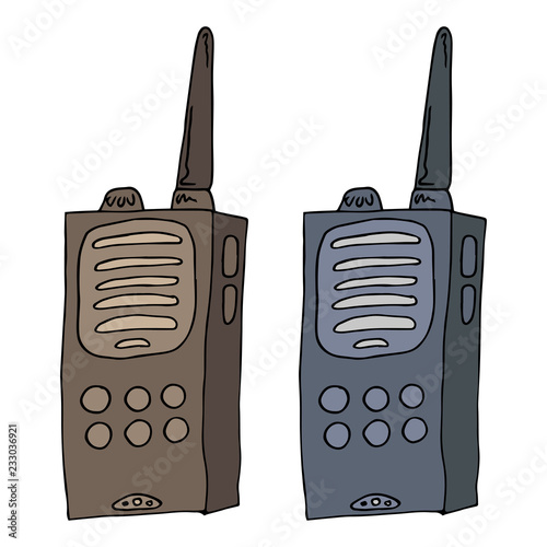 Radio walkie talkie icon. Vector illustration of a radio transmitter, walkie talkie. Hand drawn walkie talkie.
