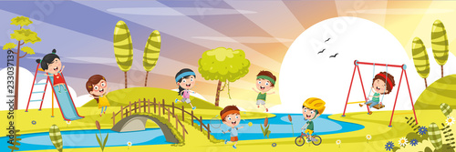 Vector Illustration Of Kids Playing Outside
