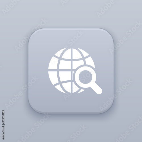 Global, search gray vector button with white icon