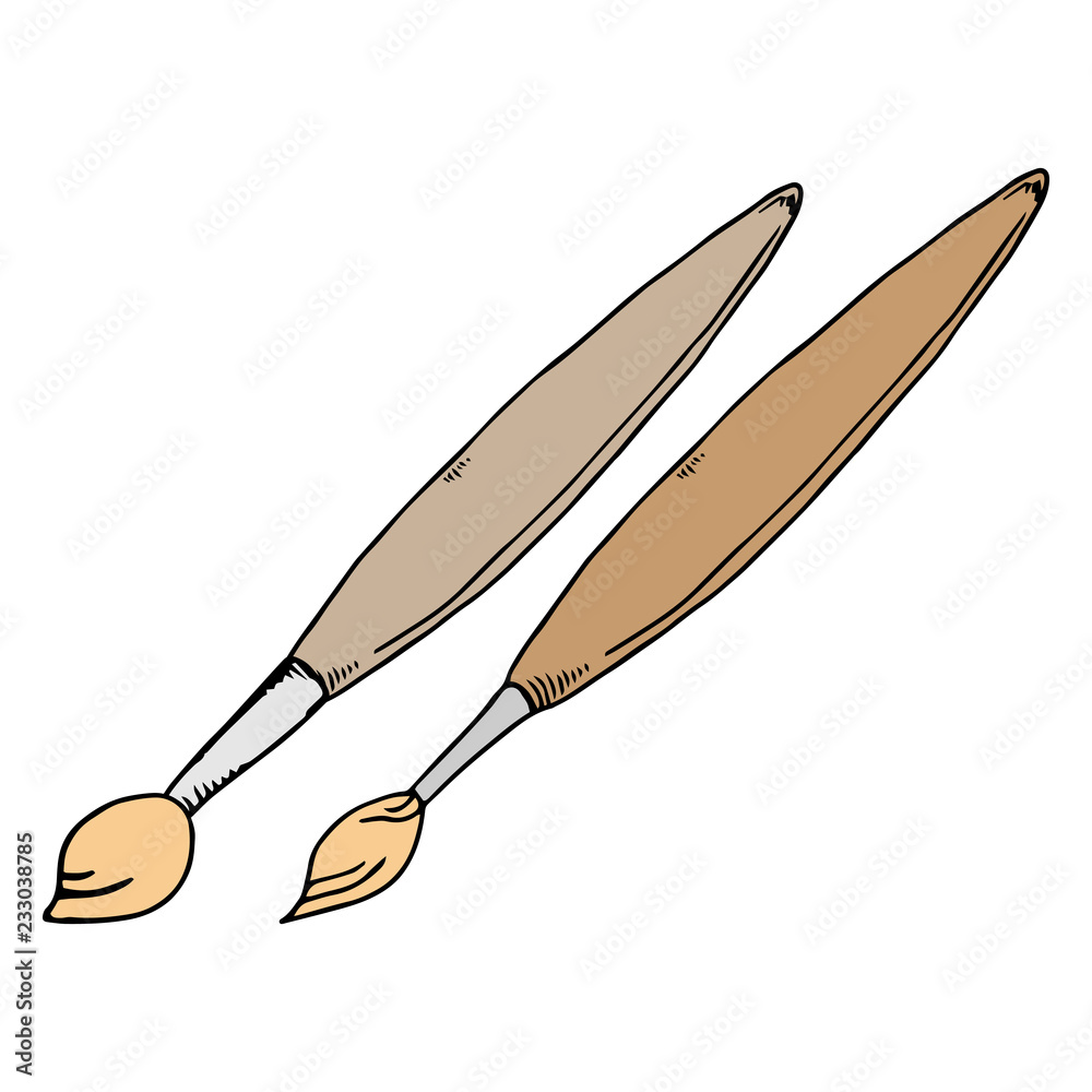 Obraz premium Paint brush icon. Vector illustration of a brush in paint. Hand drawn two brush.